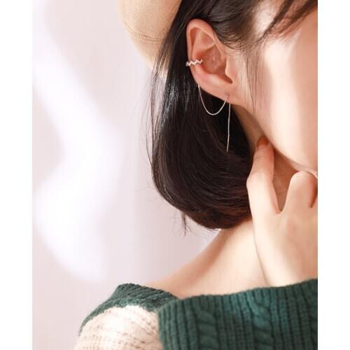 925 Silver Earrings with Ornaments Elegant Wavy Hanging Earrings Ear Stud Long Zircon Earrings for Fashion Female Gifts