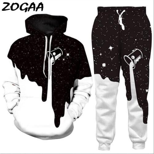 ZOGAA Space Galaxy Milk Dripping 3D Print Women Men Hoodie Jogger Pants Tracksuit Sets men clothes