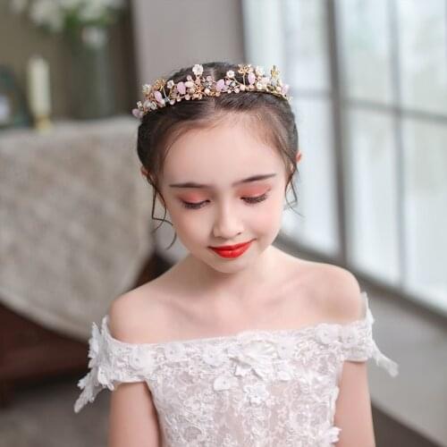 Gold Kids Girls Tiaras And Crown Flower Crystal Rhinestone Diadems Party Gift Photography Children Hair Accessories Headpiece