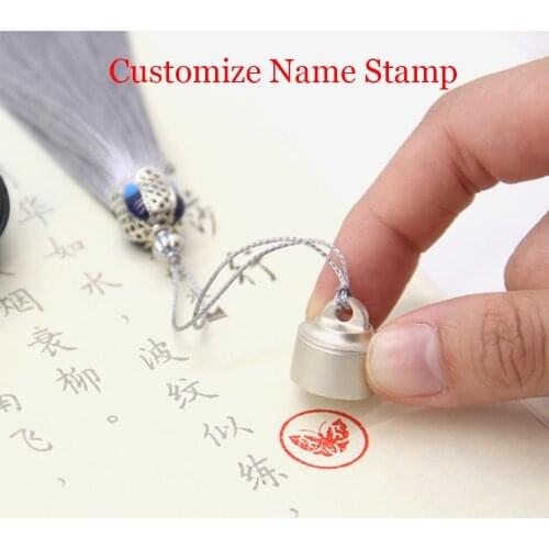 Chinese Traditional Style Silver Customize Name Stamp With Storage Box Retro Metal Personal Seal Gift For Birthday Graduation