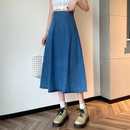 Alien Kitty Office Lady Long Denim Skirts Prom XS-XL New 2021 All-match Elegant High Waist Slim Women Casual OL Jeans Skirt