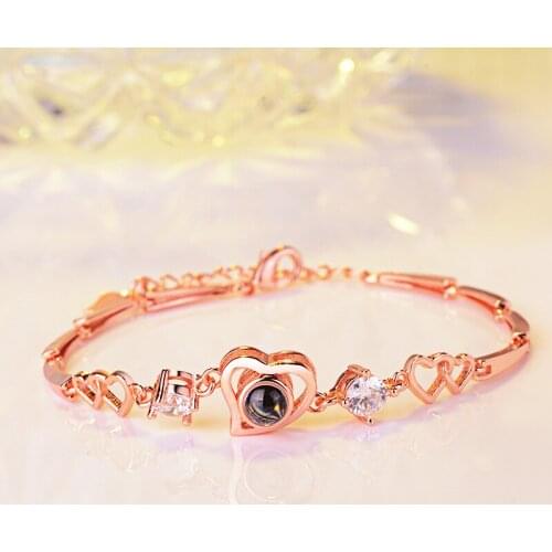 Women 925 Silver Color Rose Gold Bracelet Femme Charms Link Chain Bangles Heart Shaped Evils Eye Gems Zircon Stone Jewelry