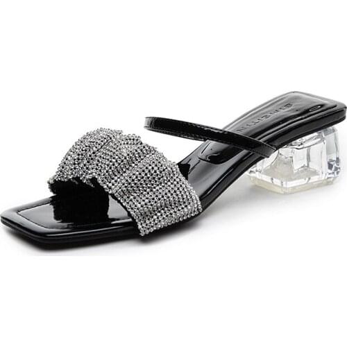 2021 Sandals Women Slippers Rhinestone Large Size Sandals Women 41-43 New Style High Heels PVC Transparent Thick Heel Shoes