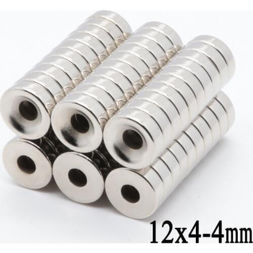 50pcs 12x4 mm Hole: 4mm Super Strong N35 Craft Rare Earth Magnet Permanet Countersunk Ring Powerful Neodymium Magnets