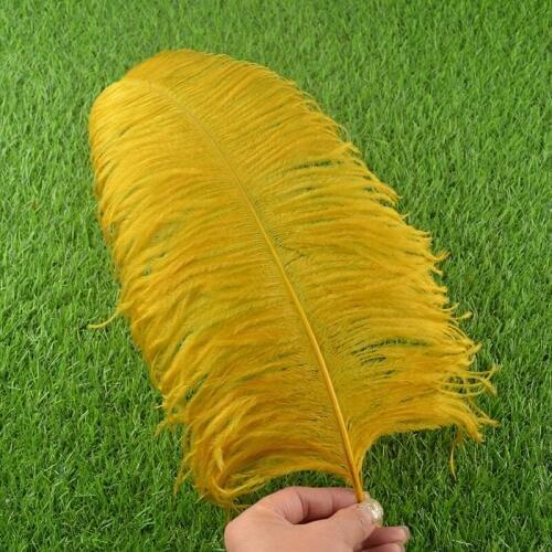 50pcs gold yellow dyed ostrich feathers thick rod with big pole feather for craft ostrich plumes wedding party decoration