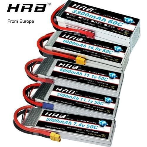 HRB Lipo Battery 2S 3S 4S 5S 6S 7.4v 11.1v 14.8v 22.2v 3300mah 4000mah 5000mah 6000mah 7000mah for RC Car truck helicopter Boat
