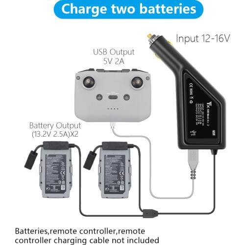 Outdoor Portable 3 In1 Battery Car Charger Fast Charging Adapter with USB Port Remote Control Charger For DJI Mavic Air 2 Drone