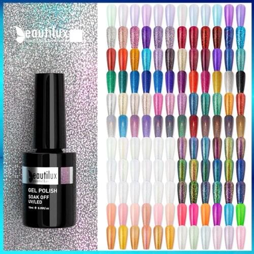 Beautilux Glitter Nail Gel Polish Semi Permanent Sequins Flakes Shiny Glossy UV LED Nails Art Design Gels Varnish Lacquer 10ml