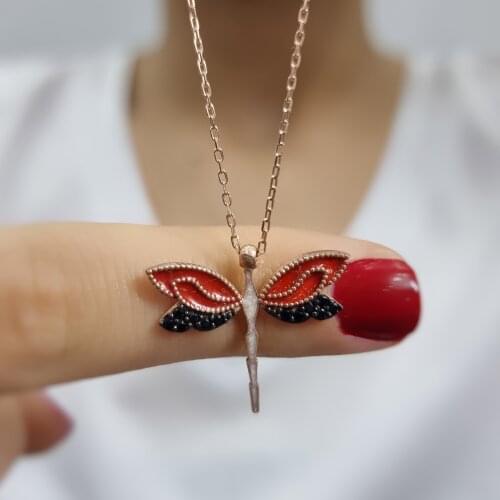 DragonFly 925 Sterling Silver, Gold, Rose Plated Zircon Necklace For Women Girls Handmade Fashion Jewelry Elegant Minimalist
