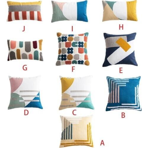 Homestay Decorative Throw Pillow Case Embroidered Geometric Lumbar Cushion Cover 667A
