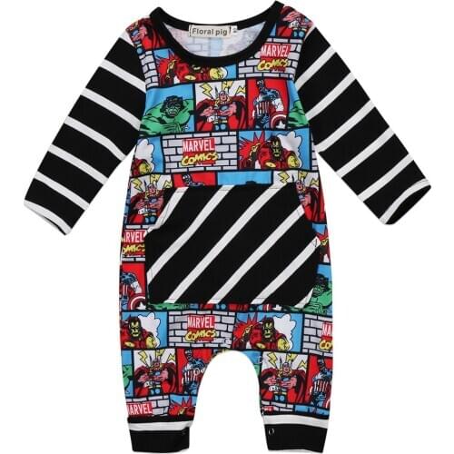 Infant Newborn Baby Kid Boy Outfits Superhero Long Sleeve Cartoon Romper Jumpsuit Bodysuit super hero print baby clothes