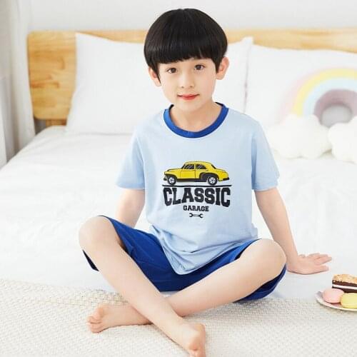 Boys Girls Pajamas Set Children Cute Car Pajamas Cotton Kids Short Sleeve Pyjamas Children Pijama Teens Sleepwear Clothing 4-14Y
