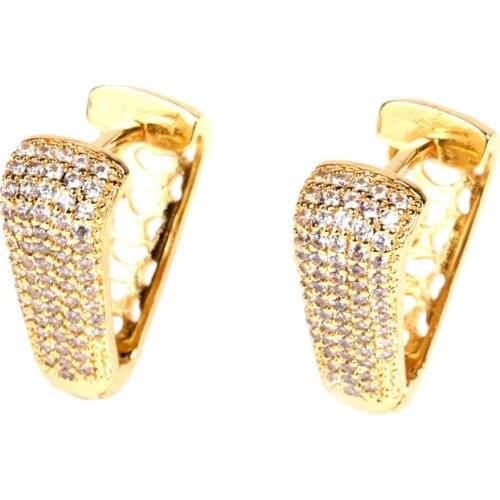 EYIKA Vintage Full Zircon Geometric Triangle Hoop Earring for Women Fashion Hollow Heart Gold Silver Plated Aretes Jewelry Gift