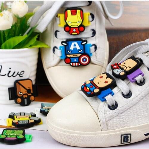 1PCS Marvel Iron Man Captain America Hulk Thor Spiderman Toys Accessories Shoe Buckle Action Toy Figure Kids Gifts