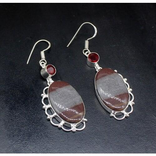 Gemstonefactory Big Promotion Unique 925 Silver Ocean Jasper Red Garnet Women Ladies Gifts Dangle Drop Earrings 20212305