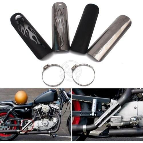 22.8cm Motorcycle Flame Style Exhaust Muffler Pipe Heat Shield Cover Guard Protector Universal For Honda Harley Black/Chrome