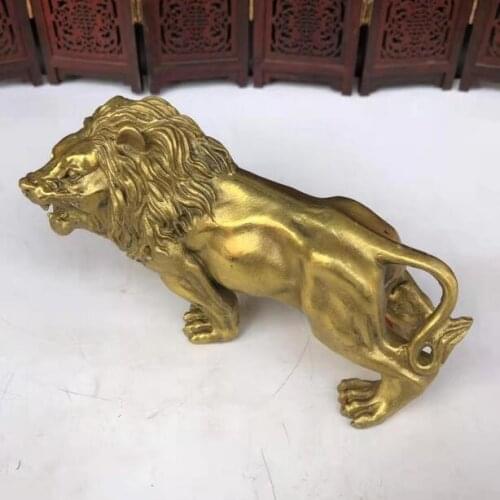 6" Chinese antiques Pure copper Handmade Lions statue
