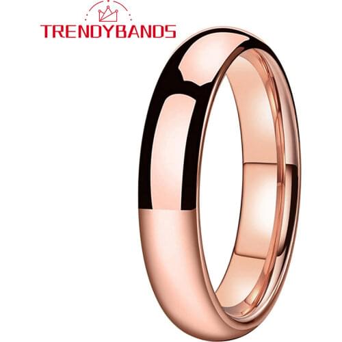 4MM Tungsten Ring For Women Wedding Band Rose Gold Domed High Polished Shiny Comfort Fit