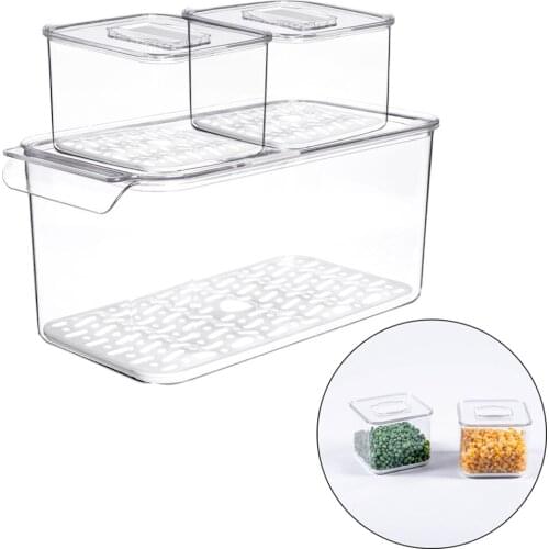 Set of 3Pcs Refrigerator Fridge Food Storage Container Drawers Bins with Lids, Food Grade PET