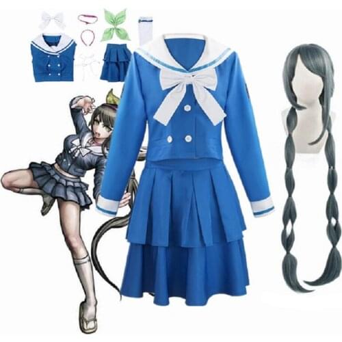 Anime Danganronpa V3 Killing Harmony Tenko Chabashira Cosplay Costume Women Blue School Uniform Outfit Dress Sailor Suit