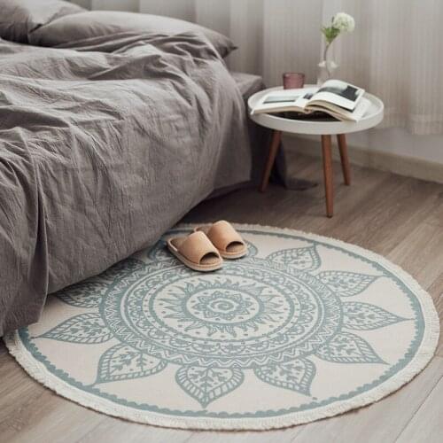 Macrame Carpet Non-slip Living Room Bathroom Decoration Round Pattern Round Plain Hand Knitting Ground Mat