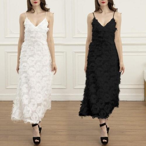 Summer Feather White Dress Women Strap Sexy Luxurious Evening Backless Lace Long Party Vintage Black Maxi Dresses Woman