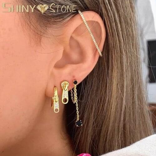 Fashion korean hoops earring Jewelry Punk Metal gold color Zipper Shape round hoop Earring For Girl Women wedding jewelry gift