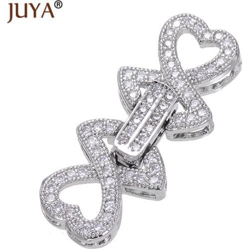 Fashion Rhinestone Heart Clasps Hooks Fit For Hand Made DIY Multi-Strand Pearls Necklace Bracelet Making Accessories