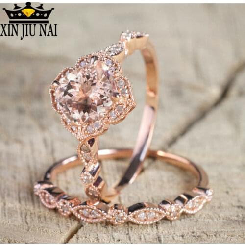 Hot Rose Gold Ring Sets For Women Beads AAA Zircon Womens Rings Fashion Jewelry Ring Engagement Wedding Anniversary Jewelry