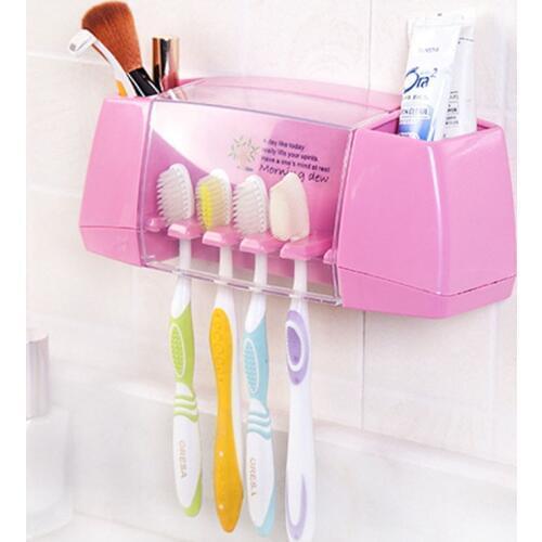 Creative Paste Wall Multi-functional Toothbrush Holder Bathroom Accessories Plastic Tooth Brush Holder Storage Rack Dustproof
