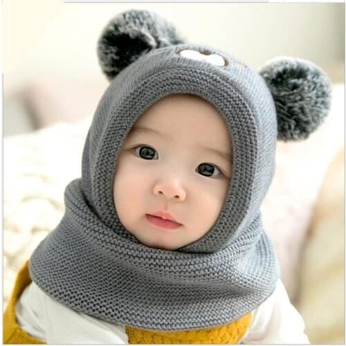 New Baby Hat Bib One Piece Autumn and Winter Thick Warm Plush Velvet Head Cap Cartoon Tiger Double Ball Beanies Hat