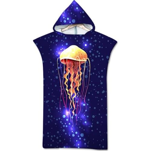 New 3D Printed Jellyfish Quick Dry Wetsuit Changing Robe Poncho Beach Towel Bathrobe Cloaks Hooded Swimming Pool Gym Bath Towels