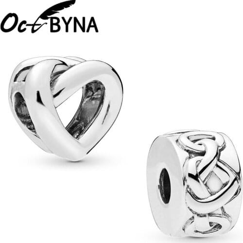 Octbyna Fashion Heart-shaped Intertwined Beads Pendant For Original Fits Pandora Bracelets & Necklace For Couple Jewelry Making