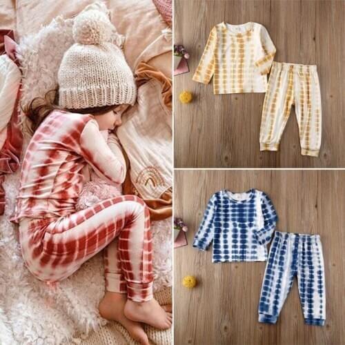 Kids Baby Girls Boys Clothes Long Sleeve Top Pullover T-shirt Elastic Pants 2Pcs Outfits Suit 1-5Y