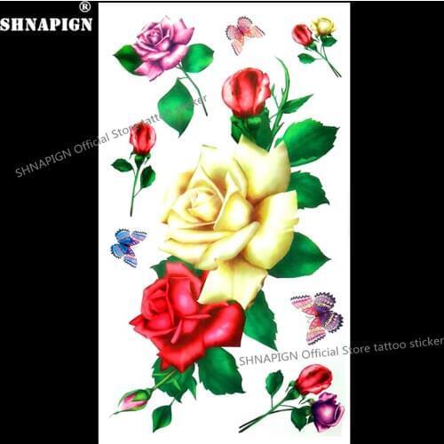 SHNAPIGN Sexy Yellow Rose Child Temporary Body Art Flash Tattoo Sticker 10*17cm Waterproof Henna Fake Tatoo Wall Tattoo Sticker