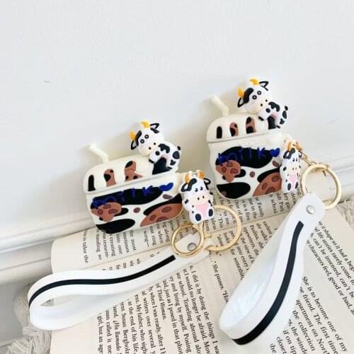 Cute Cartoon Milk Cow For AirPods Case Headphone Wireless Bluetooth Earphone Charging Box Cover For Airpods Pro Funda
