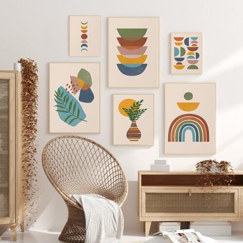 Modern Terracotta Boho Sun Moon Plants Posters Print Geometric Canvas Painting Wall Art Pictures Living Room Home Interior Decor