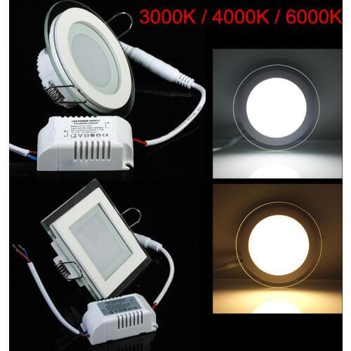 10pcs/lot 3 COLOR CHANGE Glass LED Ceiling Panel Light AC85-265V LED Downlight 6W 9W 12W 18W Recessed Light
