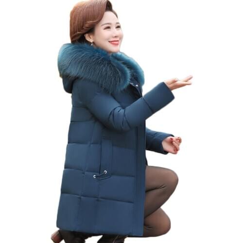 Middle Age Women Warm Parkas New Winter Down Cotton Coat Plus Size 5XL Thick Fur Collar Hooded Mother Padded Wadded Jacket W2257