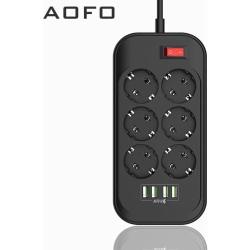 Extension Lead with USB, 6 AC Outlets 4 USB Ports Overload Surge Protection Power Strip - 2M Extension Cord