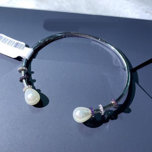UMGODLY Luxury Copper Bangle High Quality Fashion Fancy Pearl Open Cuff Purple White Zircon Stones Women Romantic Bracelet