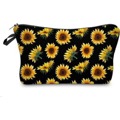 Waterproof Cute Sunflower Cosmetic Bags Roomy Makeup Bag Travel Cases Organizer Christmas Gift Bags Dropshipping