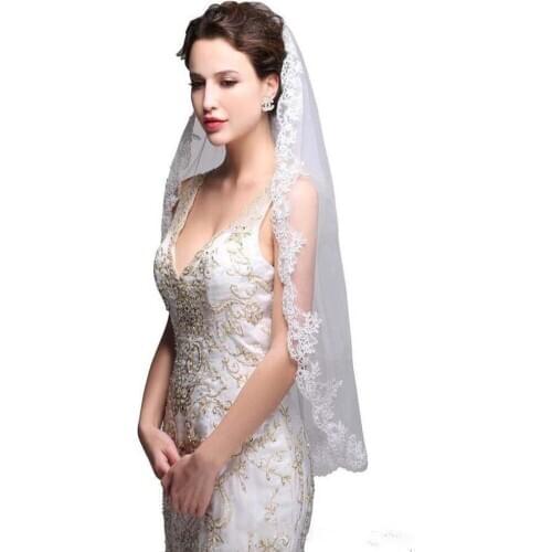 High Quality Bridal Veils With Applique Edge Fingertip Length One Layer Tulle White Ivory Wedding Bridal Veils #F177