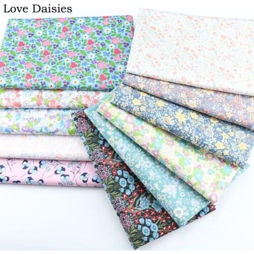 Retro Fresh BLACK BLUE PINK GRAY PURPLE Flower Floral 100%Cotton Twill Textile Fabric for Patchwork Doll Clothes Dress Top Quilt