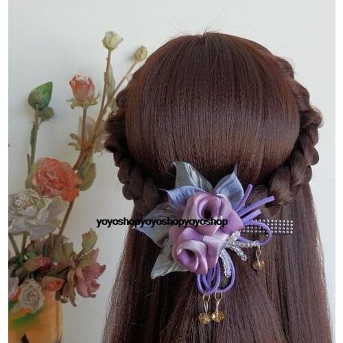 Purple rose handmade yarn pearl bow hair clip Classical flower Hair accessories
