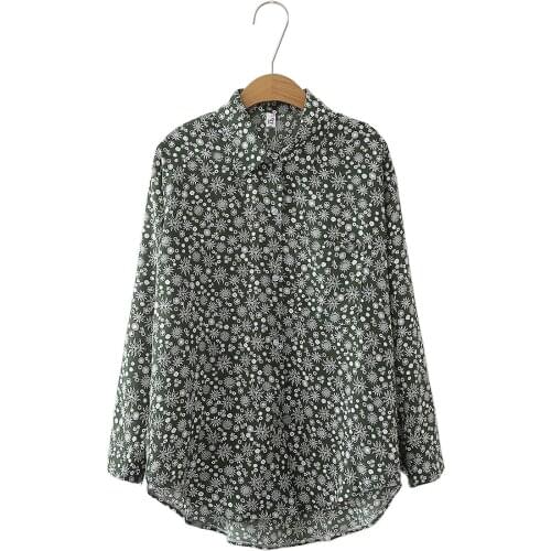 2021 Summer&Autumn Woman Variety Sun Flower Printing Long-Sleeved Chiffon Shirt