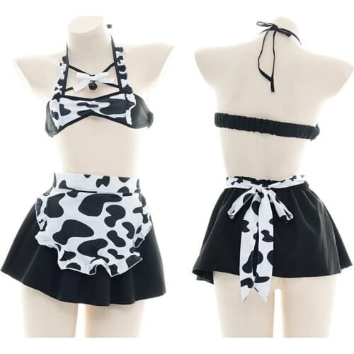 Ladies Japanese lolita kawaii women sexy lingerie maid role-playing game costume cow suit girl uniform underwear