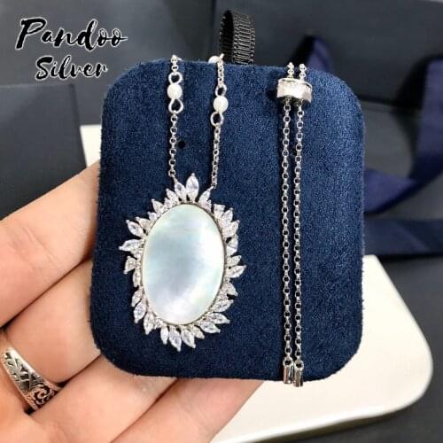 PANDOO Silver Festival Nacre Adjustable Necklace For Women Gift With Logo ,High Quality S925 Sterling Silver Jewelry 1:1 Copy