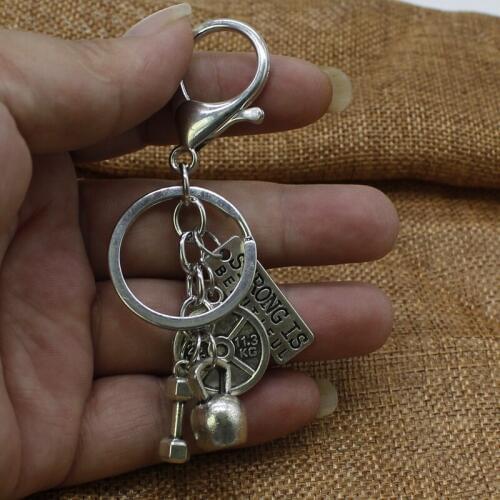 1pcs charm power sports dumbbell charm fitness and sports gym Crossfit keychain mens gift jewelry keychain