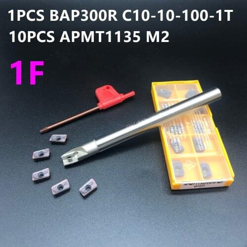 10PCS APMT1135 M2 + 1PCS 10 mm milling cutter BAP300R C10-10-100-1T surface CNC tool milling carbide lathe tool turning tool